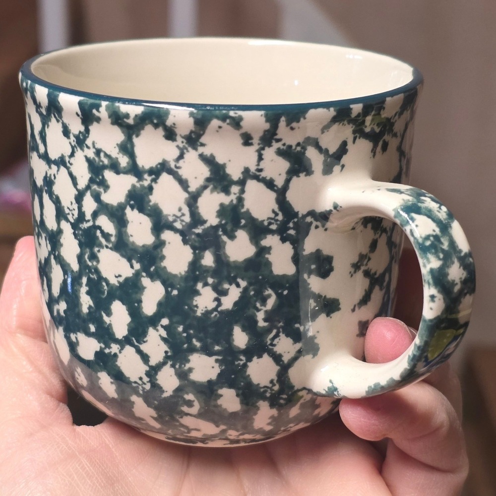 Tienshan Folk Craft Apple Green Spongeware Stoneware Coffee Mug Farmhouse Splat